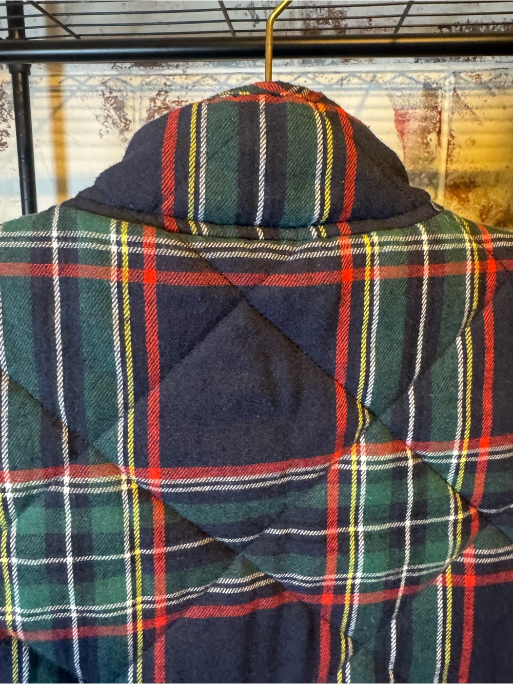 Mud Pie Navy Plaid Quilted Vest with Green & Red Accents - Picture 6 of 7